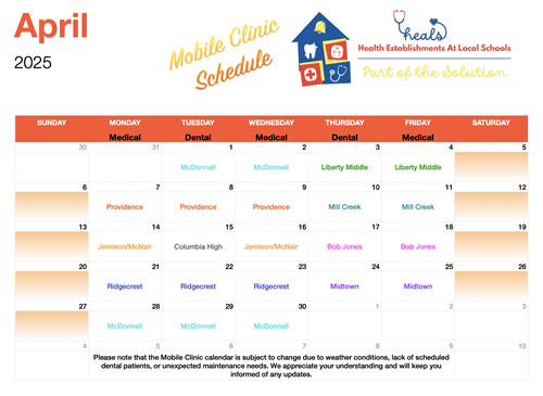 HEALS April calendar